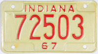1967 Indiana Motorcycle License Plate in excellent condition