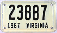 1967 Virginia Motorcycle License Plate Excellent condition