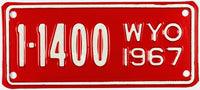 1967 Wyoming Motorcycle License Plate NOS Excellent plus condition