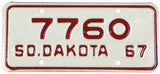 A NOS classic 1967 South Dakota motorcycle license plate grading excellent