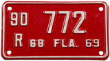 A classic 1968 - 69 Florida Motorcycle License Plate for sale at Brandywine General Store in very good plus condition