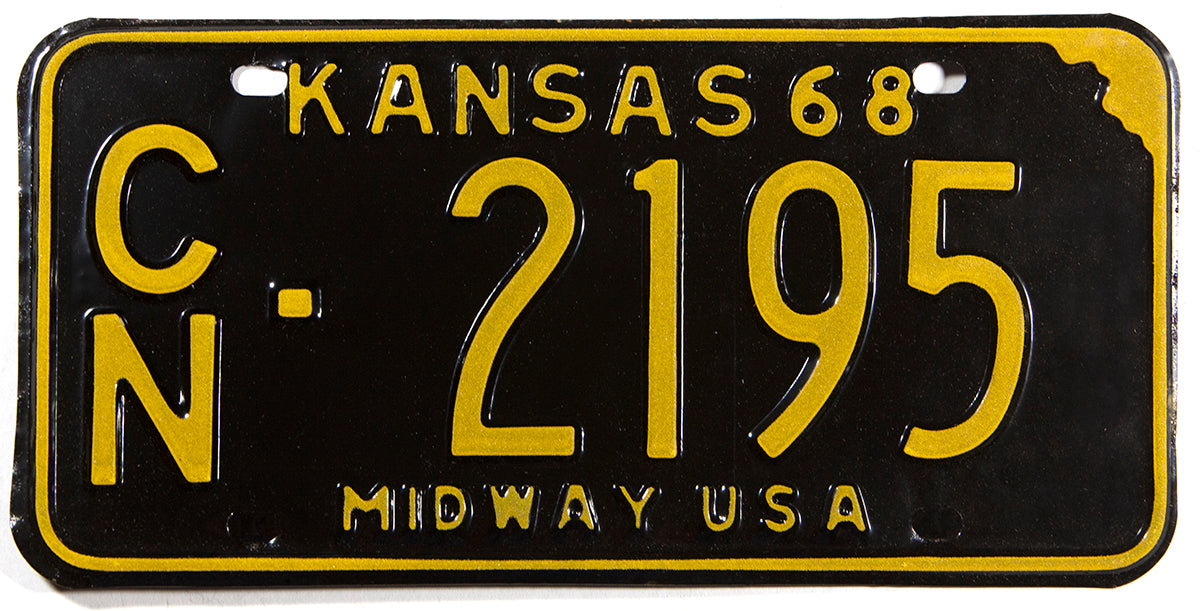 1968 Kansas car license plate in excellent condition with original wrapper