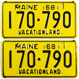 A pair of 1968 Maine car license plates in excellent minus condition