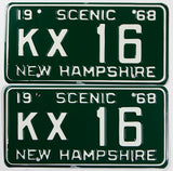 A pair of 1968 New Hampshire car license plates in excellent plus condition with original wrapper