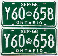 Pair of 1968 Ontario commercial license pltaes in excellent minus condition