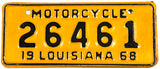 A classic unused 1968 Louisiana motorcycle license plate in excellent plus condition