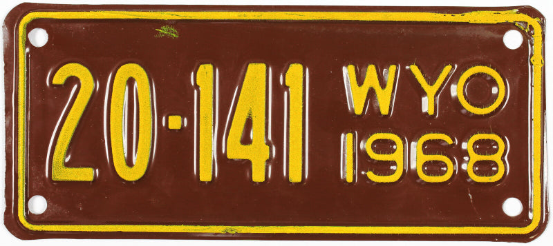 1968 Wyoming Motorcycle License Plate Excellent Minus condition