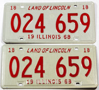 1968 NOS Illinois car license plates in excellent plus condition