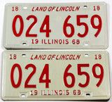 A Pair of classic 1968 Illinois Car License Plates for sale at Brandywine General Store in excellent plus condition