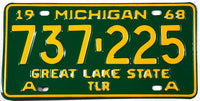 A 1968 Michigan Class A Trailer License Plate which is unused