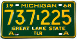 A 1968 Michigan Class A Trailer License Plate for sale by Brandywine General Store in unused excellent condition