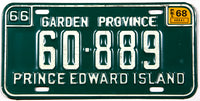 A classic 1968 passenger car license plate from the Canadian province of Prince Edward Island in NOS excellent condition