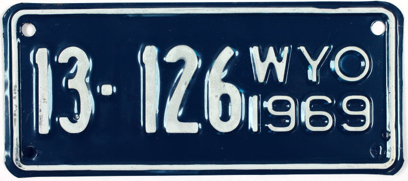 1969 Wyoming Motorcycle License Plate in excellent minus condition