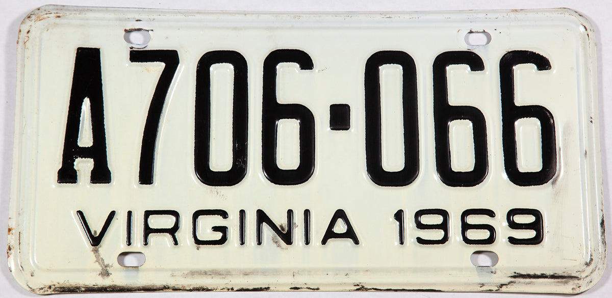 1969 single Virginia license plate grading very good