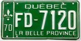 A vintage 1970 Quebec truck license plate in very good condition