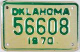 1970 Oklahoma Motorcycle License Plate Excellent MInus condition
