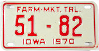 1970 Iowa Farm Market Trailer License Plate