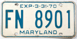 1970 Maryland passenger car license plate in very good condition
