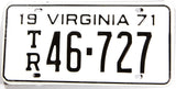 A classic 1971 Virginia trailer license plate in New Old Stock excellent condition