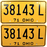 A pair of 1971 Ohio Car License Plates in excellent condition