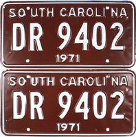 1971 South Carolina License Plates grading excellent plus