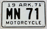 A classic 1971 Arkansas motorcycle license plate in new old stock Excellent condition