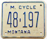 A classic 1971 Montana motorcycle license plate for sale by Brandywine General Store in New Old Stock excellent minus condition
