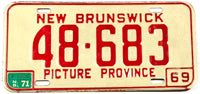 A 1971 New Brunswick Canadian car license plate in excellent minus condition