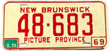 A 1971 New Brunswick Canadian car license plate in excellent minus condition