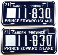 A classic pair of 1971 NOS heavy truck license plates in near mint condition from Prince Edward Island, Canada