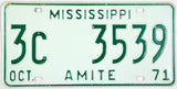 1971 Mississippi license plate from Amite County