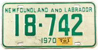 A classic 1971 Newfoundland and Labrador passenger car license plate in very good condition