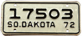 A classic 1972 South Dakota motorcycle license plate for sale at Brandywine General Store in New Old Stock Excellent condition with original wrapper