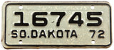A classic 1972 South Dakota motorcycle license plate in very good plus condition