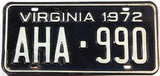 A 1972 Vrginia car license plate