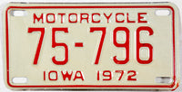 An unused new old stock 1972 Iowa Motorcycle License Plate