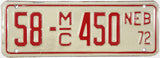 1972 Nebraska Motorcycle License Plate from Nance County