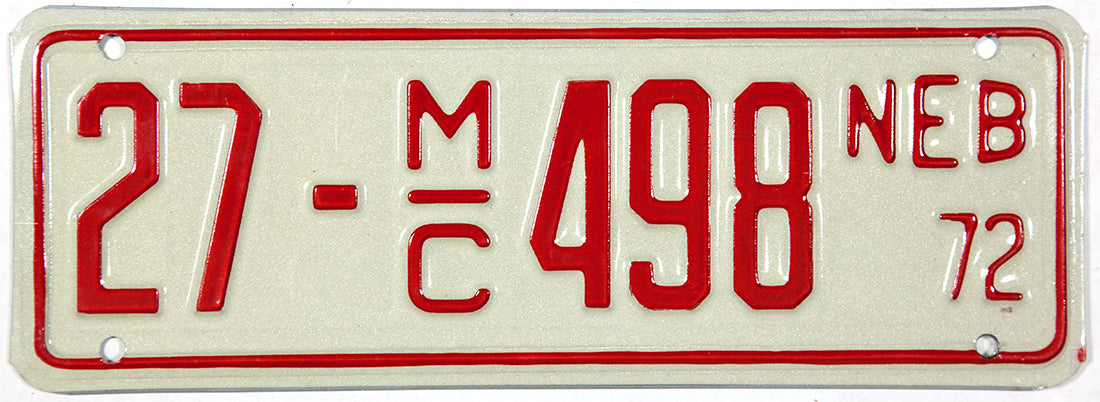 1972 Nebraska Motorcycle License Plate from Wayne County