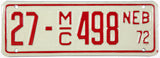 1972 Nebraska Motorcycle License Plate from Wayne County