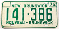 A classic 1972 New Brunswick passenger car license plate in NOS excellent minus condition