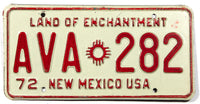 A classic 1972 New Mexico passenger car License Plate in excellent minus condition