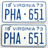 1973 Virginia truck license plates in NOS excellent condition with PHA prefix