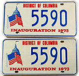 A pair of 1973 Presidential Inauguration car license plates for Richard Nixon in New Old Stock Excellent condition