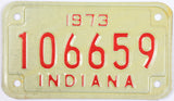 A New Old Stock 1973 Indiana Motorcycle License Plate which grades Very Good Plus