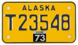 A vintage NOS 1973 Alaska Trailer License Plate