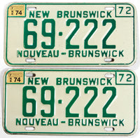 A pair of 1974 New Brunswick car license plates in very good plus condition