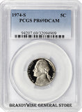 1974-S Jefferson Nickel professionally certified by PCGS Proof 69 Deep Cameo