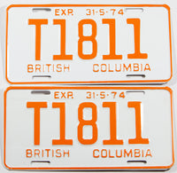 A classic pair of unused 1974  British Columbia logging truck license plates in NOS Excellent plus condition