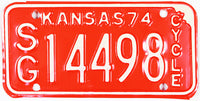 1974 Kansas Motorcycle License Plate NOS Excellent Condition