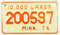 1974 Minnesota Motorcycle License Plate